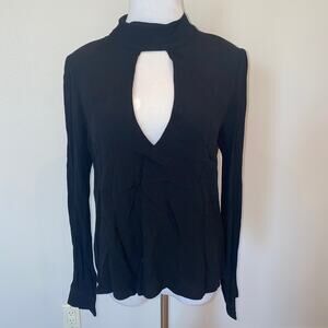 Flynn Skye Blouse Keyhole Front/Back High Neck L/S Black Size Large